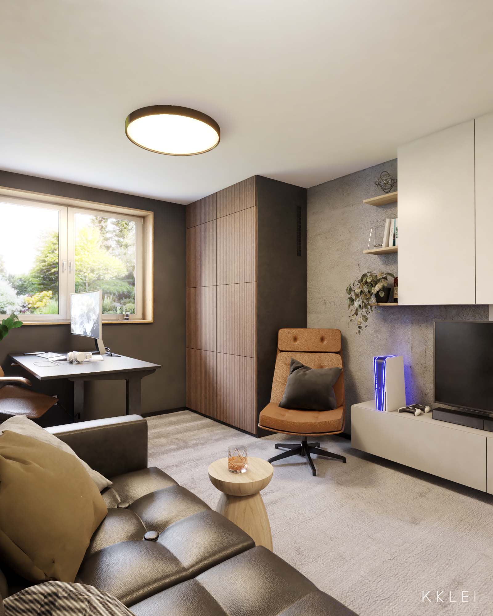 Ekskluzywna przestrzeń do pracy i relaksu w zaadaptowanym garażu