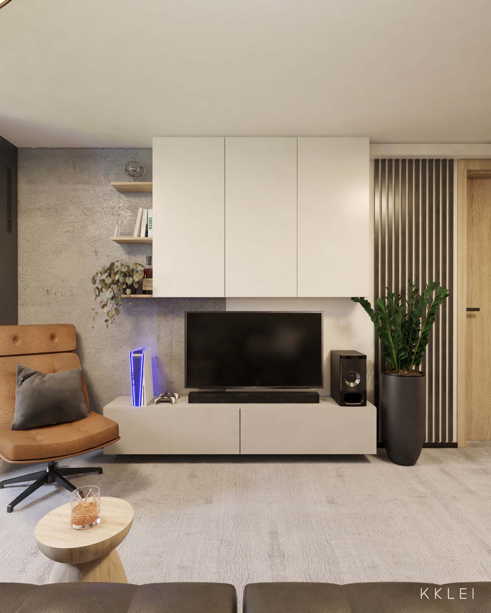 Funkcjonalne biuro domowe z siłownią w nowoczesnym stylu loftowym