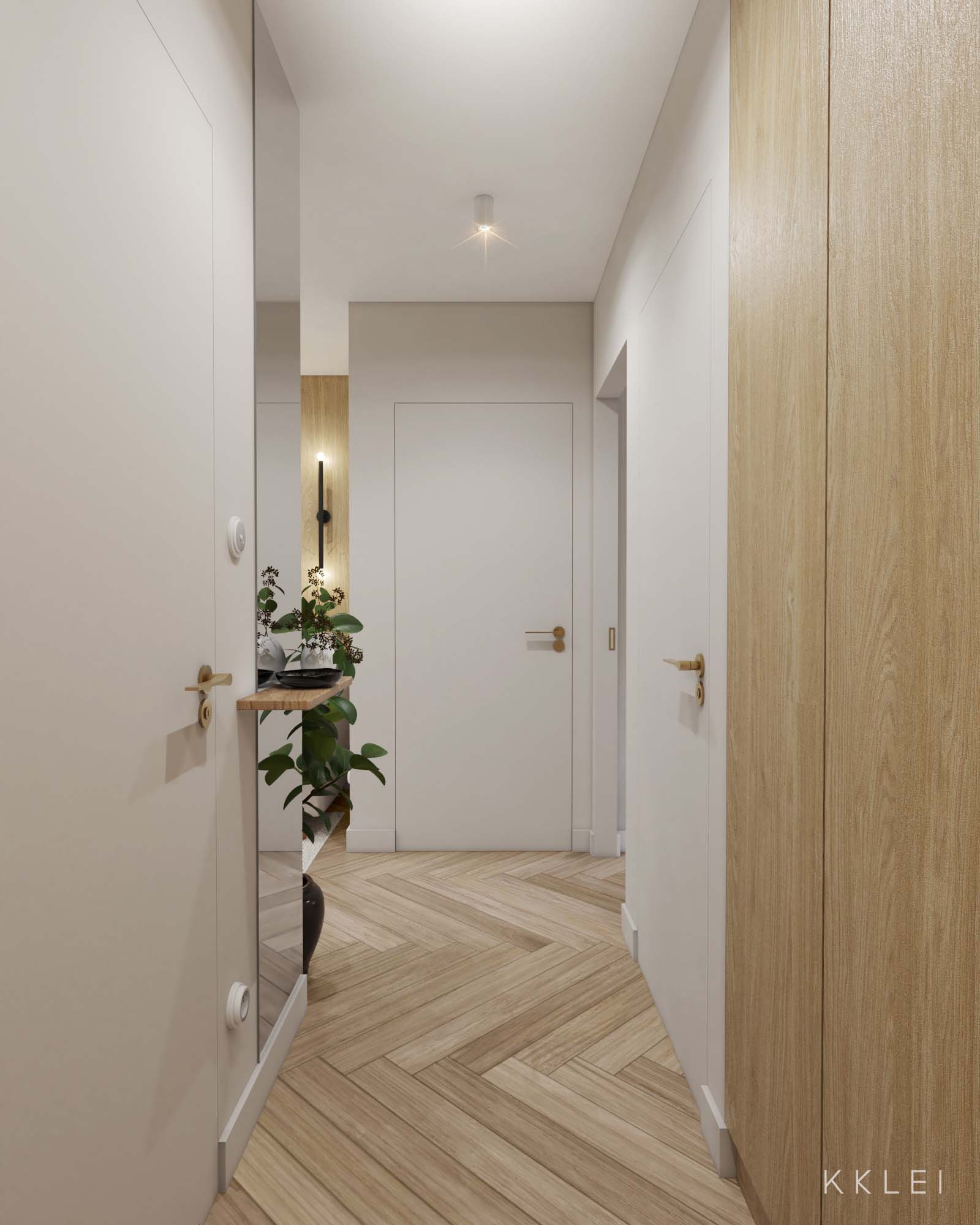 Eleganckie mieszkanie w stylu Japandi z jasnym drewnem i harmonijną aranżacją