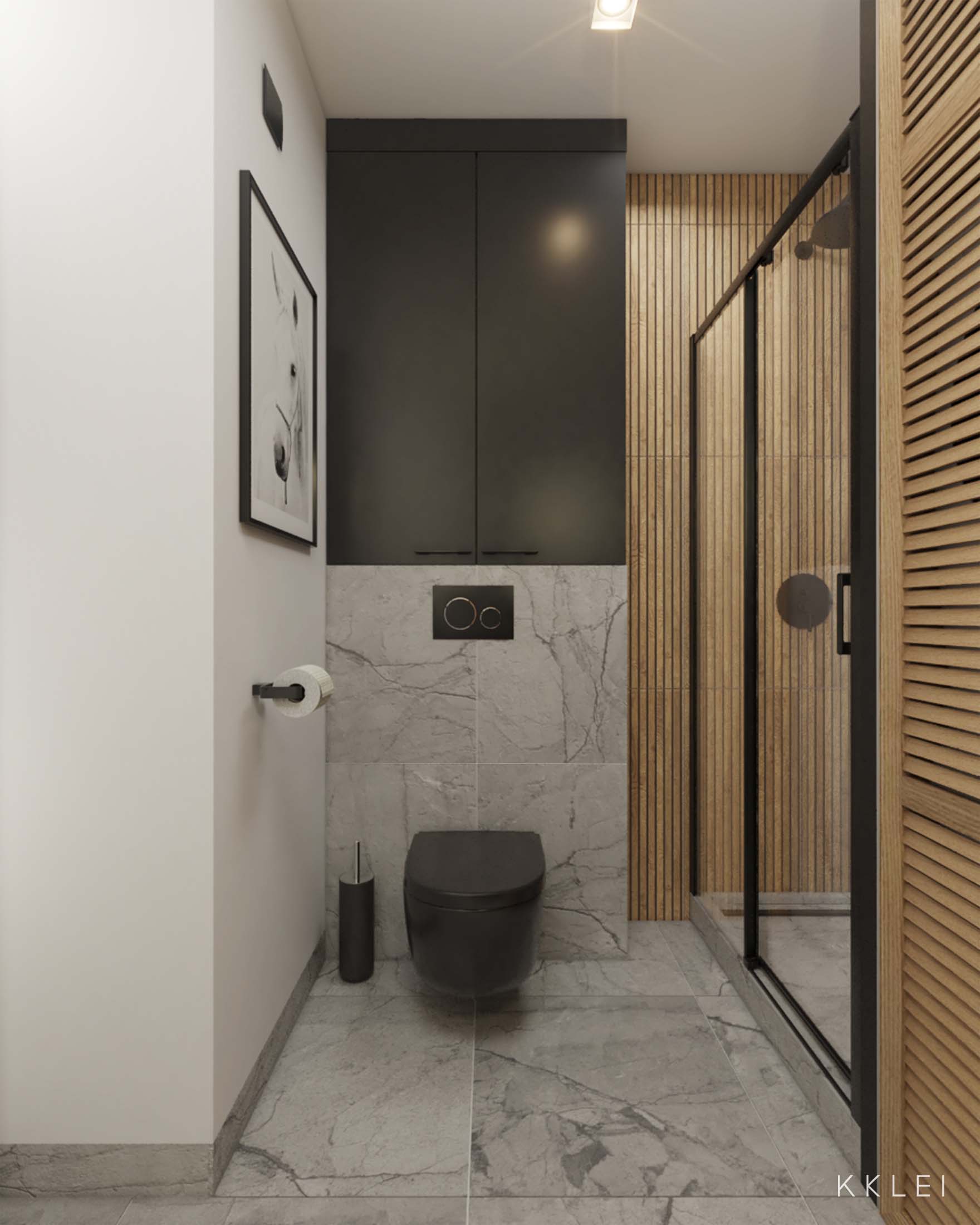 Industrialne wnętrze z cegłą i otwartą kuchnią w małym mieszkaniu