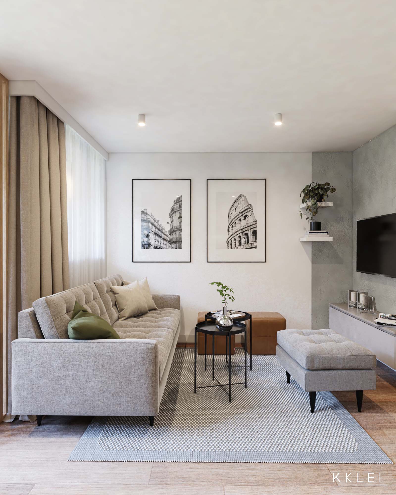 Przytulne jasne mieszkanie z kuchnią przeniesioną do salonu, aranżacja w kamienicy