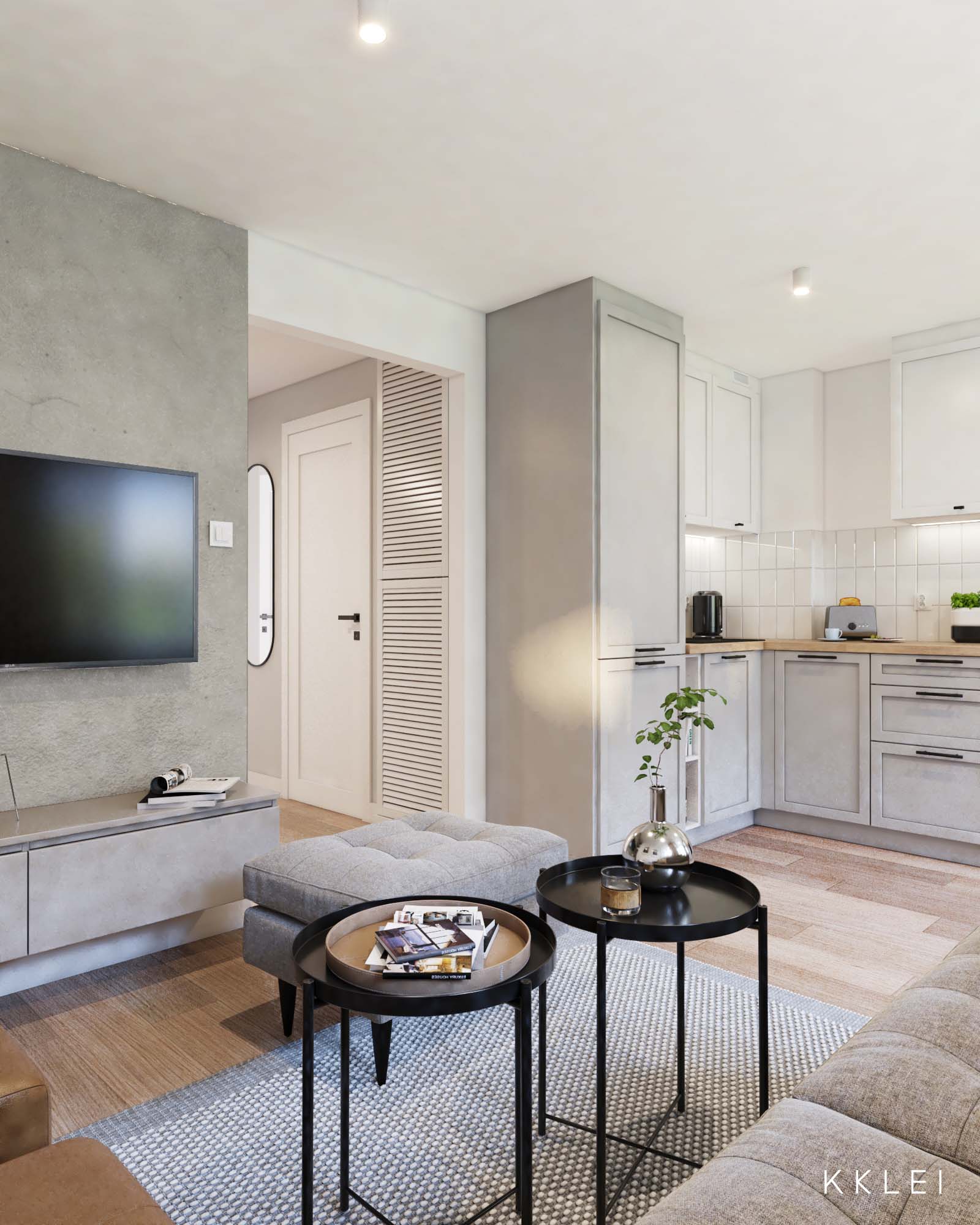 Nowoczesne mieszkanie w kamienicy, jasne wnętrze z otwartą kuchnią w salonie