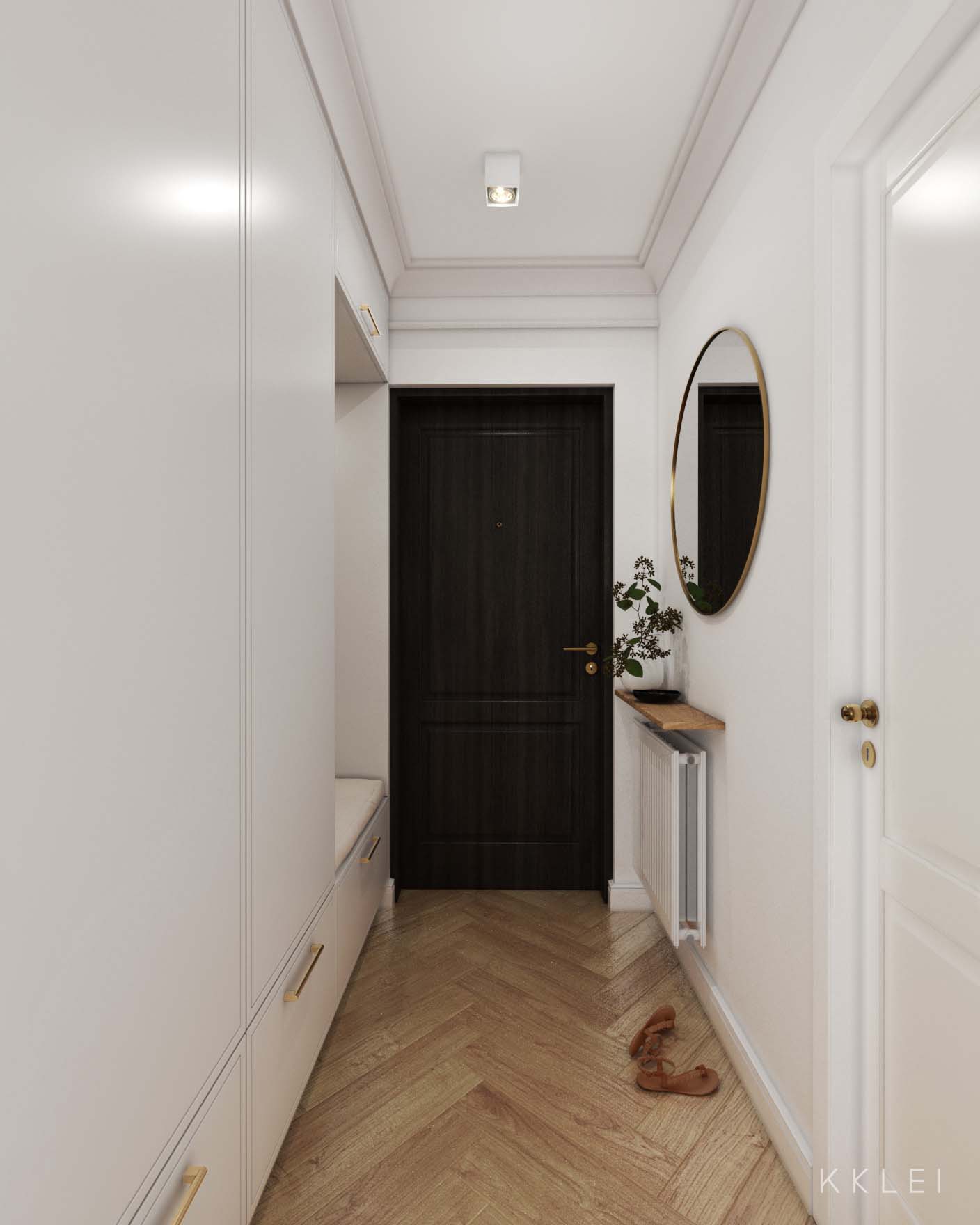 Nowoczesne wnętrze salonu inspirowane stylem paryskim, elegancki kominek